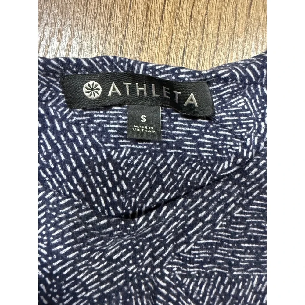 Athleta Navy Blue White Dash‎ Print Sleeveless Empire Waist Dress Small